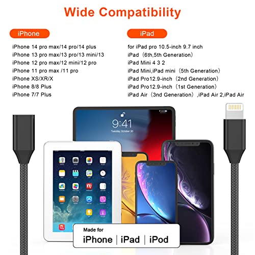 Image of for iPhone Charger Extension Cord,[Apple MFi Certified] Nylon Braided Lightning Extender Dock Cable Male to Female Adapter 3.3FT for iPhone 14 Pro 13 Pro 12 11 X XR 8 7 6 Pass Video,Data,Audio
