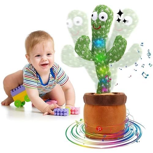 Image of Talking Dancing Cactus Toy with Recording & Voice Repeat Function | USB Rechargeable Musical Plush Toy with LED Lights | Singing, Mimicking & Wiggling Interactive Cactus Doll for Kids, Babies