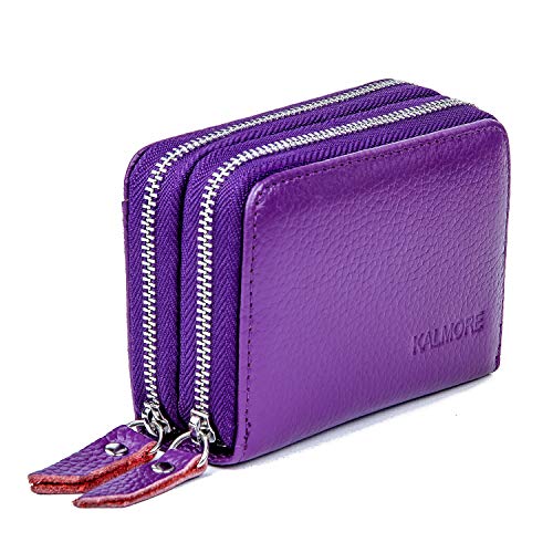 KALMORE Wallets for Women Genuine Leather Double Zipper RFID Blocking Purse with Coin Pocket4