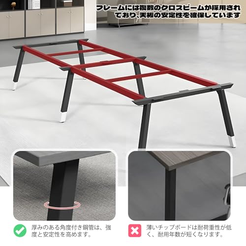 会議用テーブル 法人様向け ミーティングテーブル 多人数長机 会議室用 長 事務机 シンプル組立、配線ボックス付き、大人数対応（椅子は含まれていません） グレーオーク- 白脚 180*80*74cm [5]