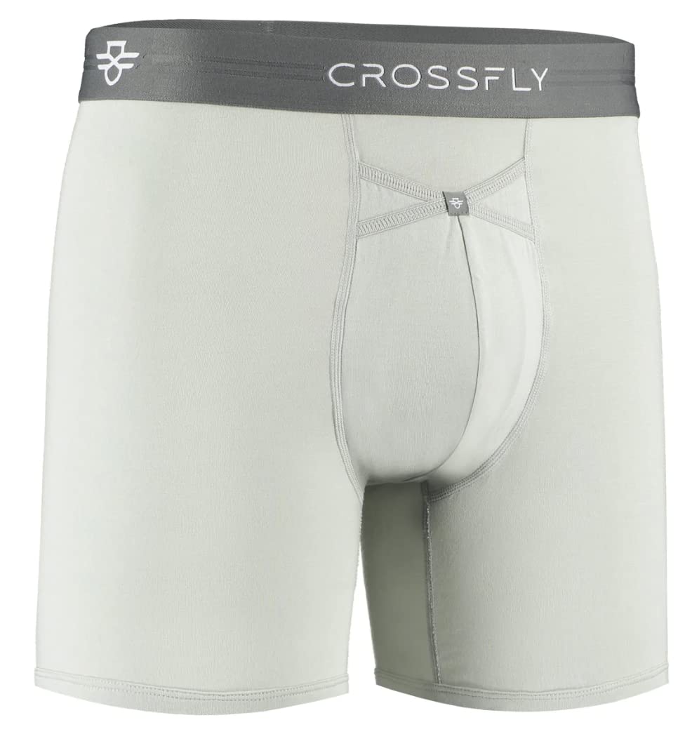 Crossfly Men's Silver / Charcoal Ikon X ’S Underwear 6" Trunk Boxer Briefs, 24 Hour Comfort And Innovative Access, No Chafe, Breathable And Soft