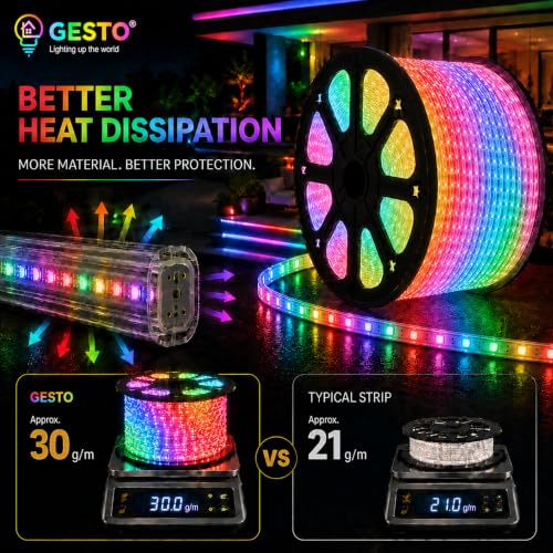 Image of Gesto 10 Meter Multicolor LED Rope Strip Light | IP65 Waterproof Indoor & Outdoor Lights for Balcony, Home Decor & Cove Light for Ceiling | 8 Flashing Modes RGB Strip Light for Diwali Decoration