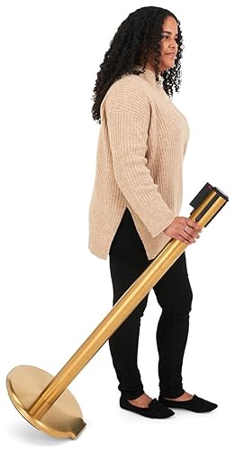 Miniatura 5 de QueuePole.Deluxe - Puntal de control de multitudes de 41 pulgadas con barrera retráctil de 10 pies, poste dorado, cinturón rojo (RCCDXBZRED)