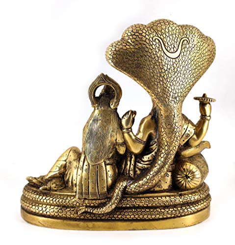 Estatua de Lord Vishnu con Lakshmi en Latón 10 in miniatura 4