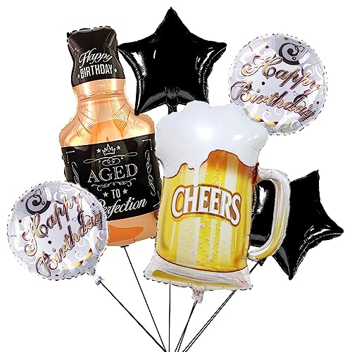 Image of Beer Cup Balloons Set of 6 Whiskey Bottle Beer Mug Shape Balloons Summer Party, Beer Festival, Birthday Party
