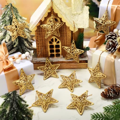 Cinnvoice CINNVOICE-QIY-0360 24 Pcs 3D Gold Glitter Star Christmas Tree Ornaments Holiday Decorations Stars Ornaments thumb #3