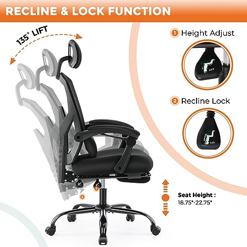 Image of Sweetcrispy Office Computer Desk Chair Set of 2, Ergonomic High-Back Mesh Rolling Work Swivel Chairs with Wheels, Comfortable Lumbar Support, Comfy Arms for Home, Bedroom, Study, Student, Black