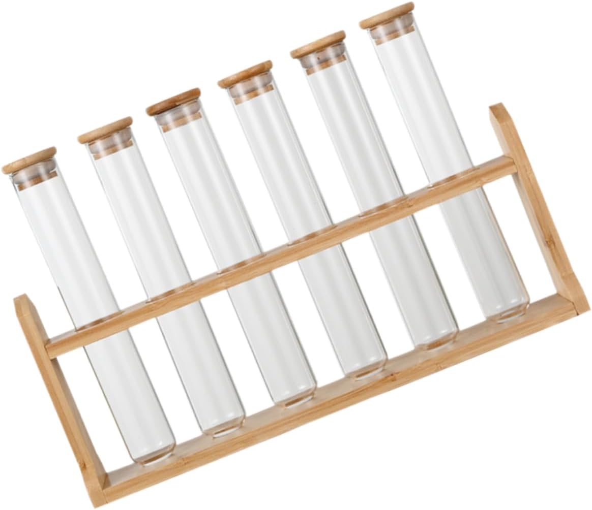 Glass Coffee Bean Dispensing Bottle Storage Container Lids Bean Storage Tubes Wooden Stand for Spaces