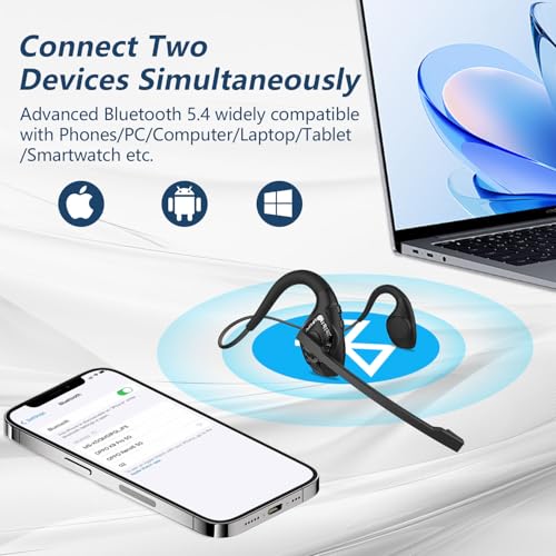 Image of BANIGIPA Bluetooth Headset with Microphone, Open Ear Headphones with Mic