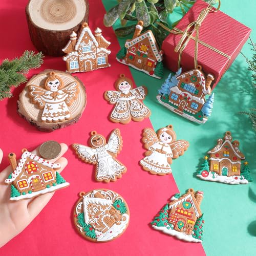 SUNNYCLUE 1 Box 11Pcs Mini Tree Ornaments Christmas Tree Decorations Gingerbread Man House Angel Snowman Ornament Small Winter Ornaments Plastic Xmas Ornaments for Home Party Hanging Supplies - Image 3