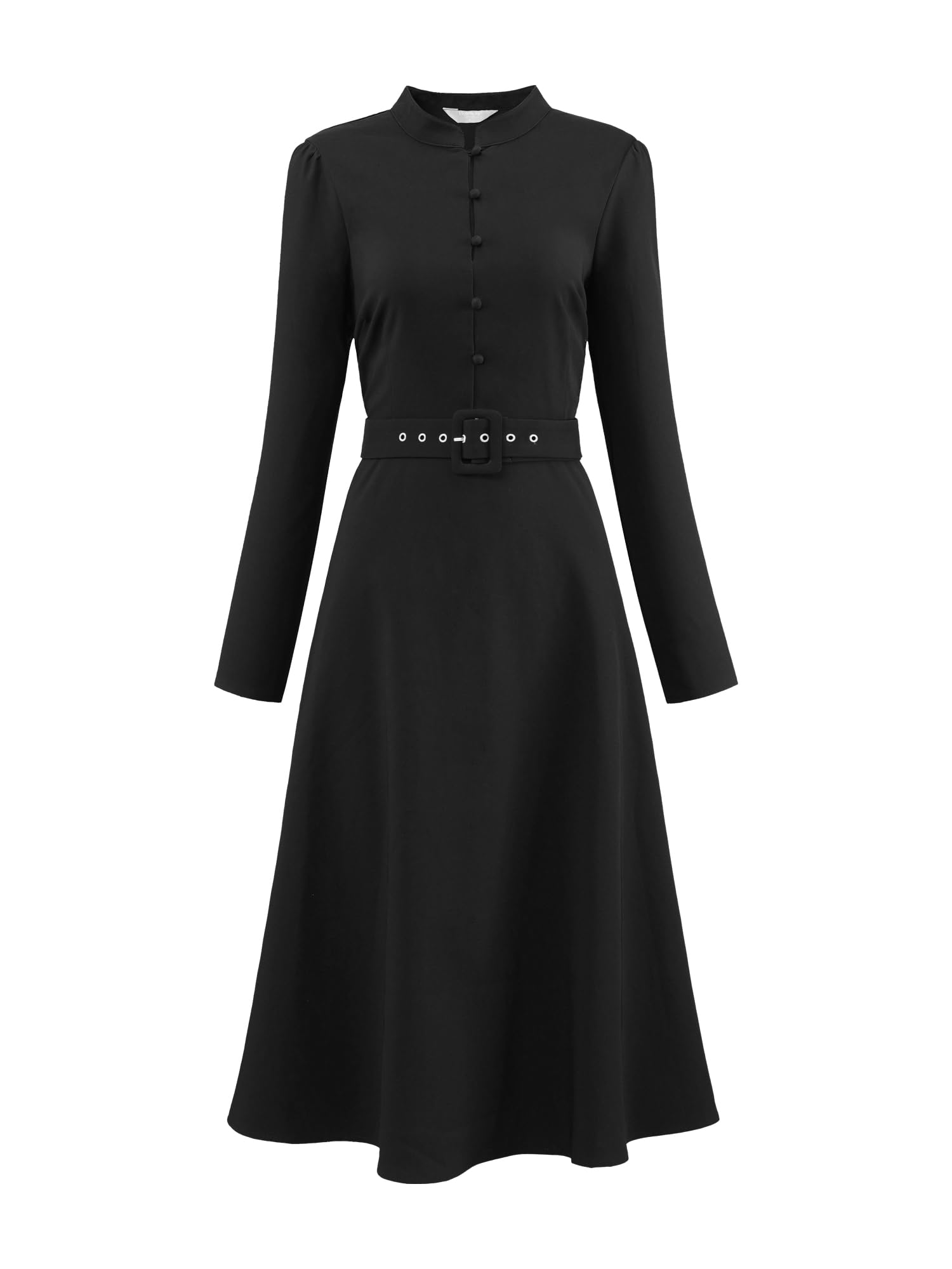 Womens A-Line Church Dress Long Sleeve Mock Neck 2025 Fall Vintage Work Flare Dresses