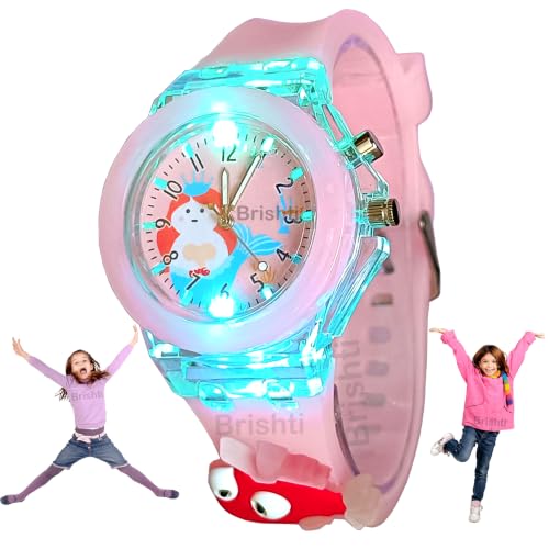 Image of Brishti 3D Cartoon Character Multicolored Glowing Digital Light and Girl's Analogue Wrist Watch | Unique 3D Cute Cartoon Character on Strap | Soft Silicone Strap | Suitable for Age 3-12 Year Kids