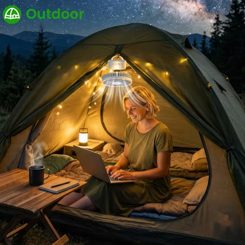Electactic Personal Fan, Camping Fan - Rechargeable, 360° Oscillation, Type-C, LED, 4 Speeds, Remote/Timer. Hanging/Wall Mount, Tripod Stand. Office, Bedroom, Indoor/Outdoor, Tent, Travel, Jobsite by Electactic - Used condition - Image 8