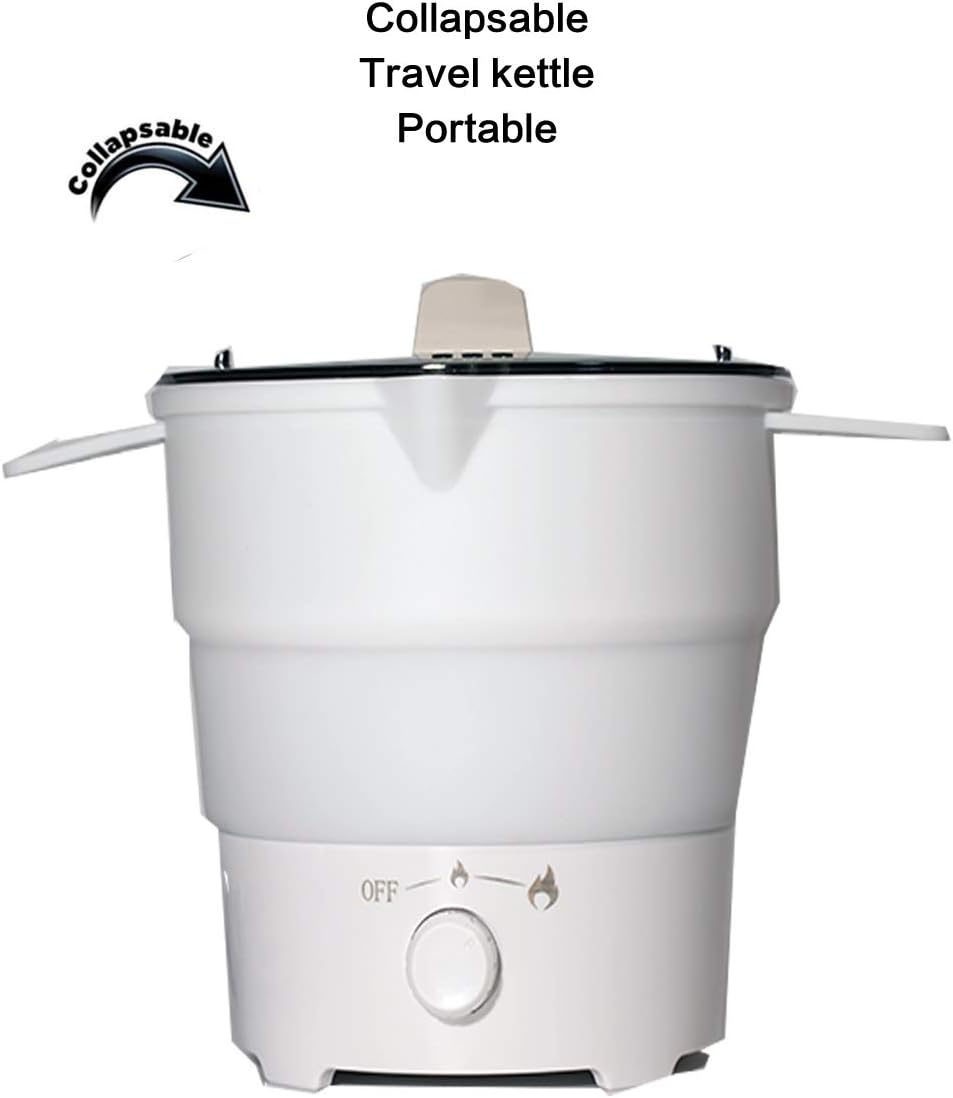 WantJoin Electric Collapsible Travel Kettle 1000ML - Foldable & Portable - Faster Boil - Easy Storage - Water Heater For Coffee, Tea & More - Food Grade Silicone - Boil Dry Protection (white)
