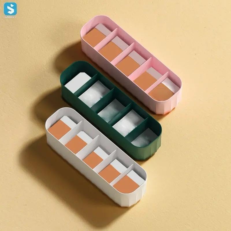 Image of Leawall Plastic drawers organisers Closet Storage Dividers for Underwear, Socks, Bras, Ties, Undergarments, Scarves Socks Tray storage box and organiser storage box wardrobe organiser 5 Grid(4 Pcs)