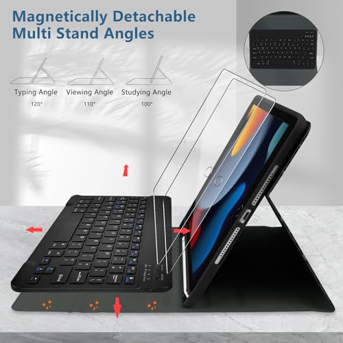 Funda con teclado para iPad 9 generación que evita arañazos y caídas con cristal protector 3