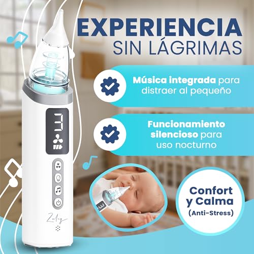 Miniatura 3 de Zalez - Aspirador Nasal Para Bebe - Sacamocos Bebe - Aspirador Nasal Recargable Con 3 Boquillas Y 3 Niveles De Succión - Saca Mocos Para Bebes Con Luz, Música Relajante Para Recién Nacidos.