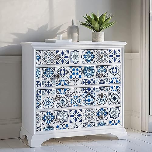 Image of VKR 3D PVC Self-Adhesive Kitchen Wall Sticker | Waterproof & Oil-Proof Peel and Stick Wallpaper | Modern Backsplash Decor for Home, Cafe, Hotel & Living Room Walls (Blue Floral - Pack of 1)