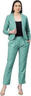 cottinfab Women Solid Green Blazer Co-ord-picture-16