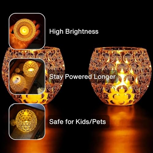 Image of VERVENIX Tea Light Candle Holder Pack of 2, Warm White| Flameless & Smokeless Home Decorative Candles - Transparent Acrylic LED Tea Light Candles for Christmas, Festivals