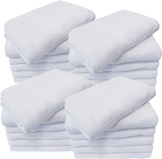 Towels N More 24 Pack 15X25 Hand Towels - White Soft 100% Cotton Ring Spun Loops - Highly Absorbent and Quick Drying Medium Towels Linen Essentials - Ideal for Bathroom, Spa, Travel, and Gym Use (24)
