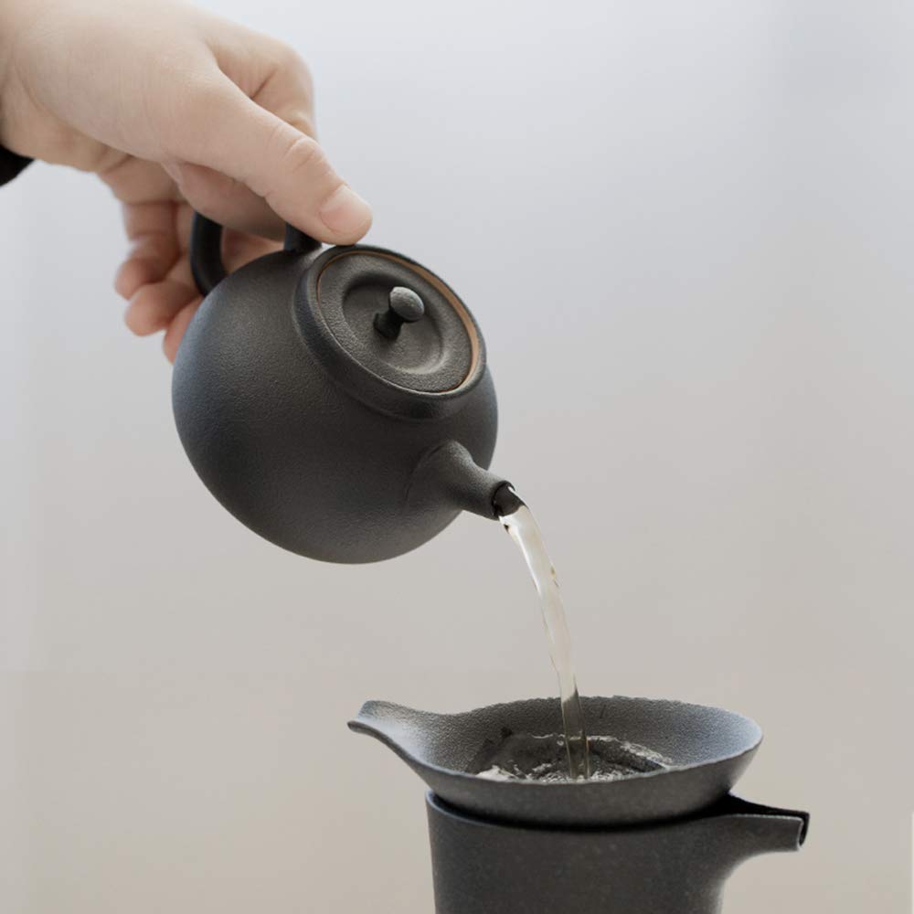 Czarny ceramiczny dzbanek do herbaty - 180 ml z uchwytem, dzbanek do herbaty z zaparzaczem do herbaty luźnej