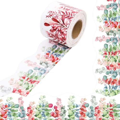 WorldBazaar Eucalyptus Bulletin Board Border 52.5ft Two Sided Eucalyptus Die-Cut Leaves Border Boho Fall Farmhouse Classroom Decor