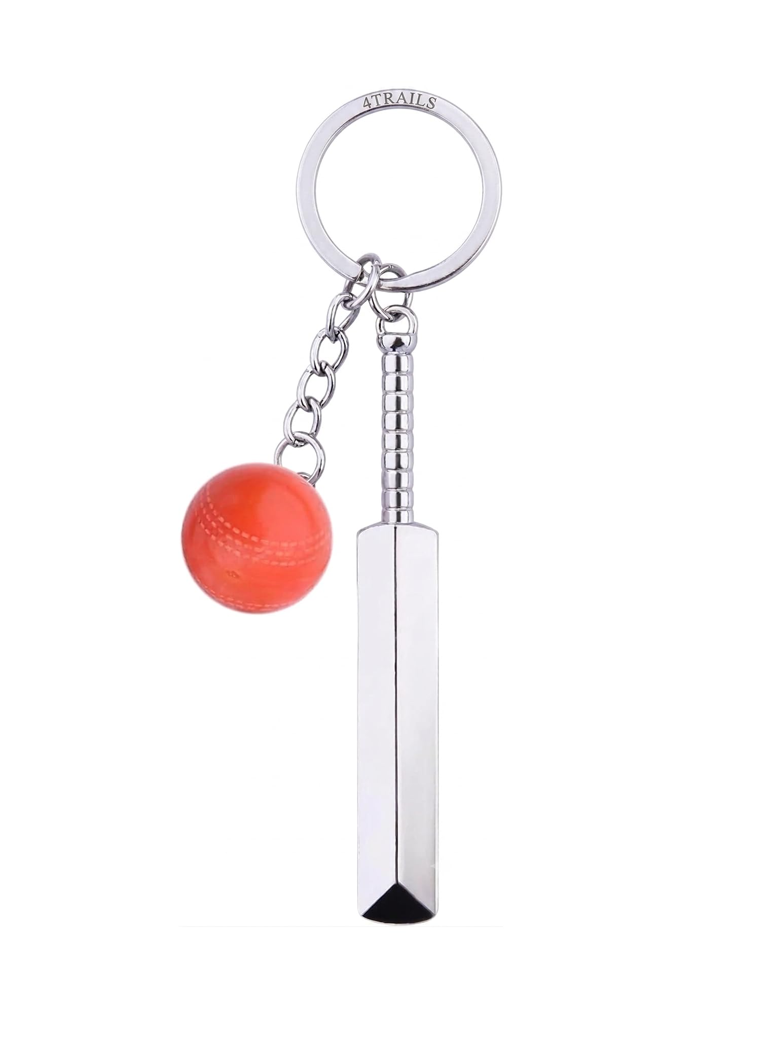4Trails Cricket Keyring with Bat and Orange Ball Charm, Metal Keychain