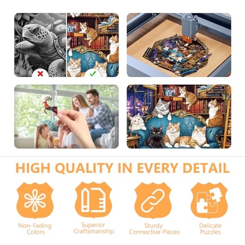 Puzzle de madera para adultos, Aventura Biblioteca de Gatos, 190 piezas miniatura 3