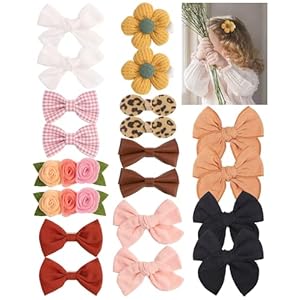 doboi Baby Girl Hair Clips 20PCS Baby Girl Bows Flower Cotton Prints Hair Accessories Fully Lined Alligator Hair Clips for Girls Toddler Kids