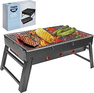 CUQOO Easy-to-use Portable BBQ Grill  Foldable Barbeque Grill Outdoor Travel BBQ | Charcoal Barbecue Grill Perfect for Camping, Garden, Picnic | Folding BBQ Camping Grill Stainless Steel Smoker