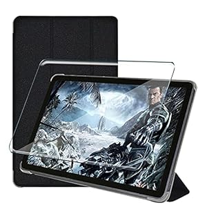 Tasch HYMY Hülle + 1 Pcs Schutzfolie Schutzfolie Glas für Teclast M40 Pro hülle 10.1″ – Flip Case Cover Schutzhülle Schutzfolie Teclast M40 Pro Schutzfolie Glas-Black