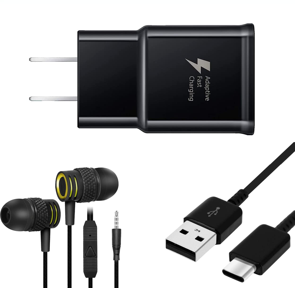Fast Adaptive 15W Wall Adapter Charger for Nokia 8.3 5G EP-TA20JBE Bundled with UrbanX Type C/USB-C 10ft (3m) & R2 Stereo Headphones - 3 Items - Rapid Charging - Black