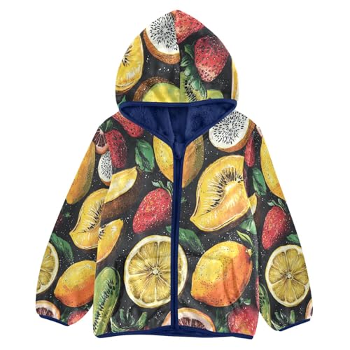 Fruit Pattern Print Design Toddler Fleece Jacket Girl Boys Hooded Fleece Jacket Coat Warm Outwear Zip-up 3-10T