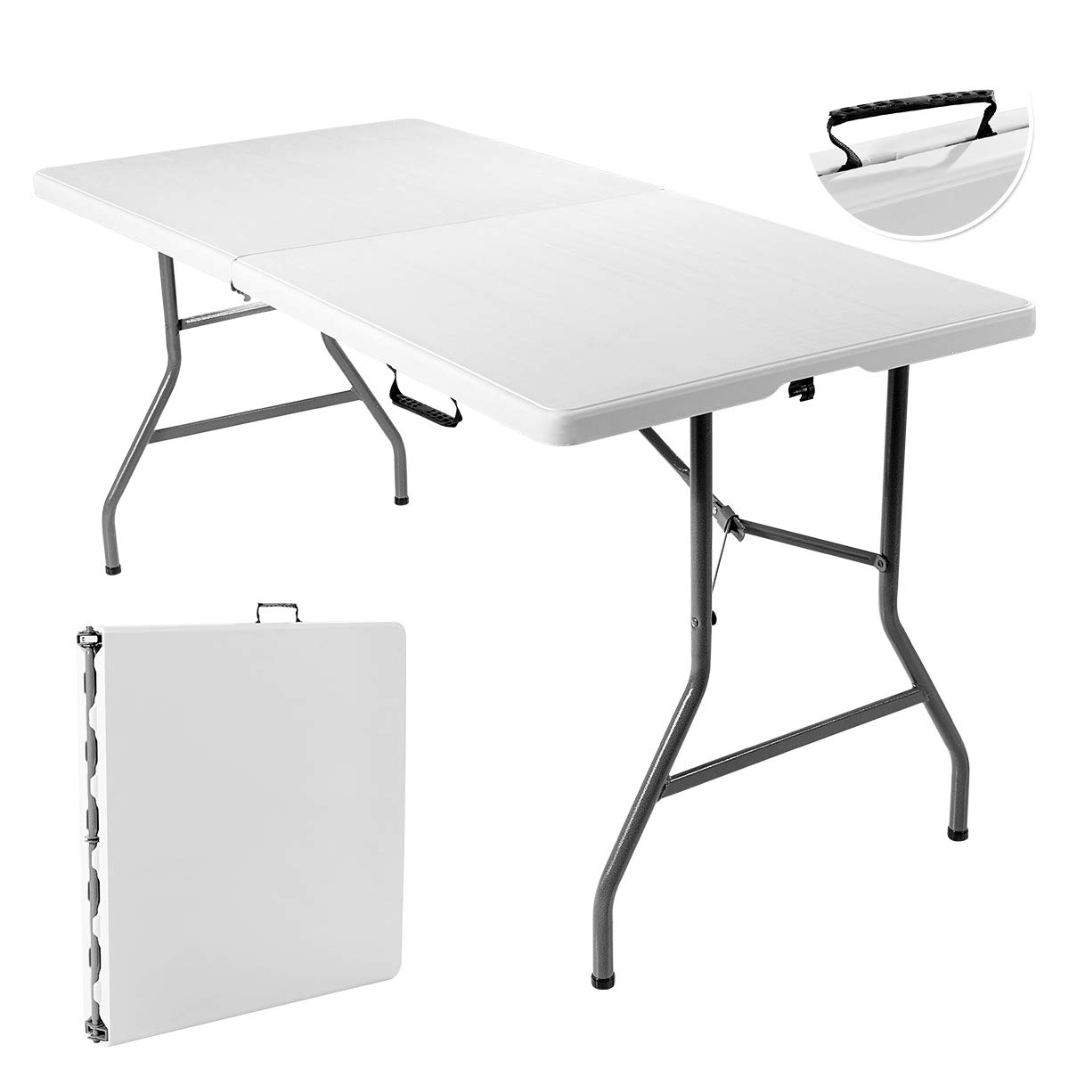 RELAX4LIFE Tavolo Pieghevole per Campeggio, Tavolino Richiudibile 153 x 74 x 74 cm con Maniglia, Portata 150 kg, per Esterno Picnic Barbecue Giardino Cucina