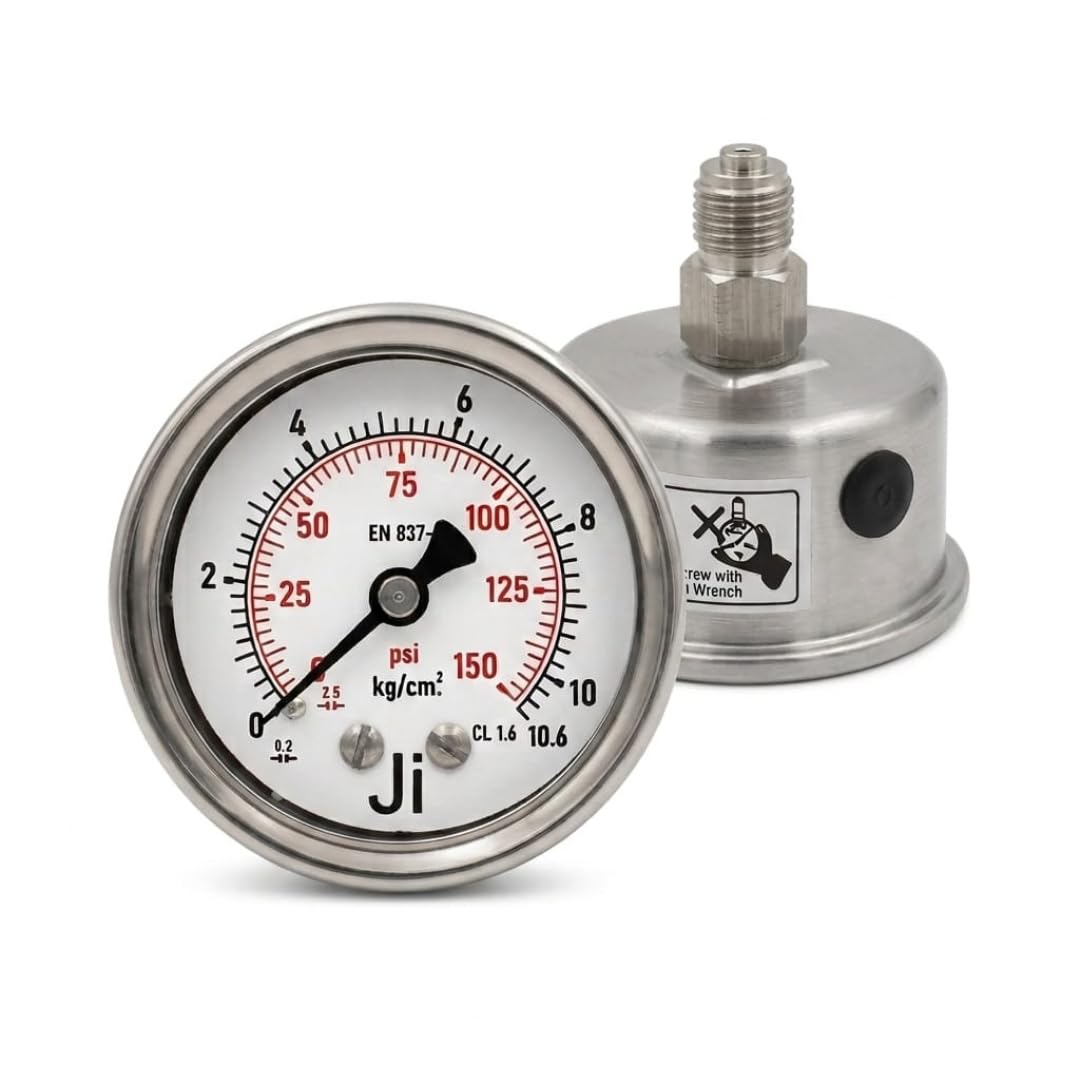 "Ji" Japsin Instrumentation Economical Pressure Gauge, 2" Dial, Range 0 to 10.6 Kg/Cm2 with Dual Scale of 150 PSI, Direct Mounting Back Entry, 1/4" BSP (M) Connection, SS Material-image-38