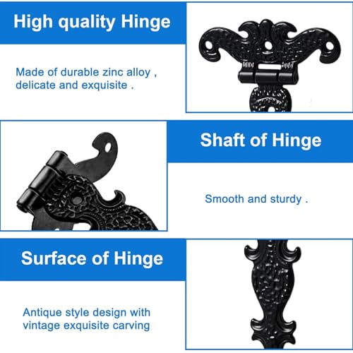INCREWAY 4pcs Classic Decorative T-Strap Hinges, 3.2 inch Heavy Duty Zinc Alloy Antique Shed Door Hinges with Screws (Black) - Image 3