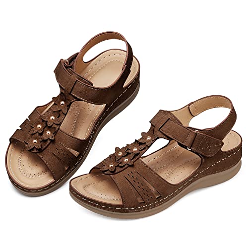 Image of SHIBEVER Dressy Wedge Women Sandals: Comfortable Arch Support Summer Sandal | Dress Orthopedic Ankle Back Strap Casual Open Toe Womens Sandals - All-Day Comfort Walking Memory Foam Flat Sandal Shoes