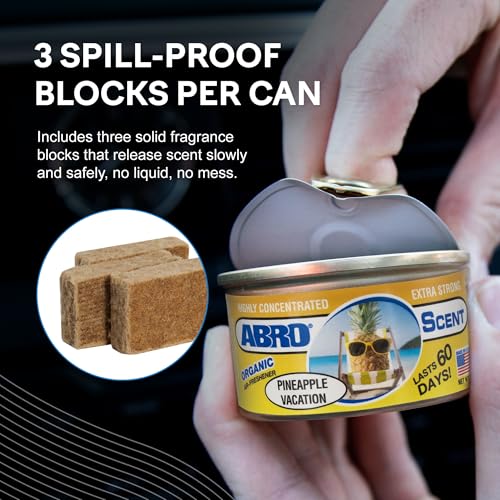 Image of ABRO Car Air Fresheners: Canned, Spill Proof Airfreshener for Home, Office, or Car Accessories Interior, Lasts Up to 60 Days - 3Pck Pineapple Vacation