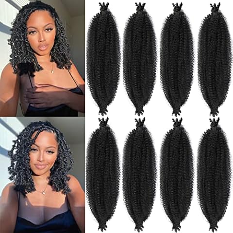 8 Packs Pre-Separated Springy Afro Twist Hair Suitable for Damaged Soft Locs Synthetic Marley Twist Braiding Hair (18 inches, 1B) Cover