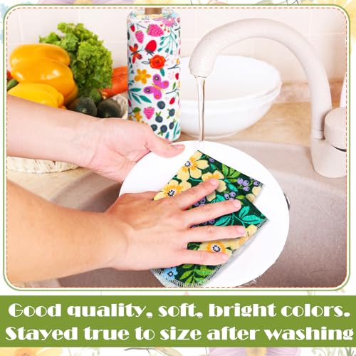 Image of Redbaker 18 Pcs Flower Reusable Paper Towels Rolls Washable Paperless Paper Towels Bulk Cloth Cotton Napkin with Cardboard Reusable Napkins for Kitchen Dishes Bathroom Home Table