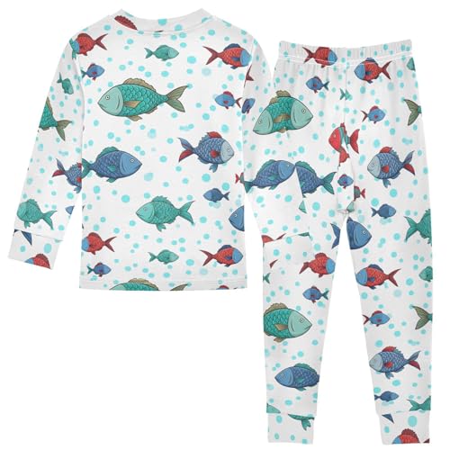 Pajama Sets Long Sleeve Colorful Fish with Dot Soft Comfy Sleepwear 2 Piece PJS 3-8T3