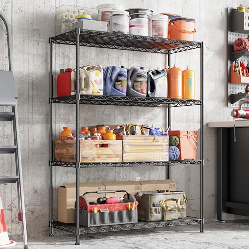 Image of DurayLoly 4- Shelf Metal Shelving Unit Adjustable Storage Shelves Heavy Duty Garage Shelving Steel Wire Shelving for Laundry Bathroom Kitchen Pantry Closet Garage Black, 35.6Wx16Dx54H