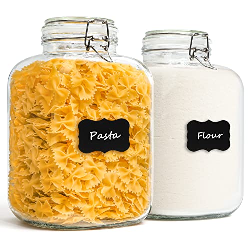 Image of ComSaf Square Glass Pantry Jars with Airtight Lids 1.1 Gallon 2 Pack Large | Flour sugar rice, Coffee beans, Sourdough pickling, Pantry organization, Pickling fermenting, Cabinet organization, Snacks