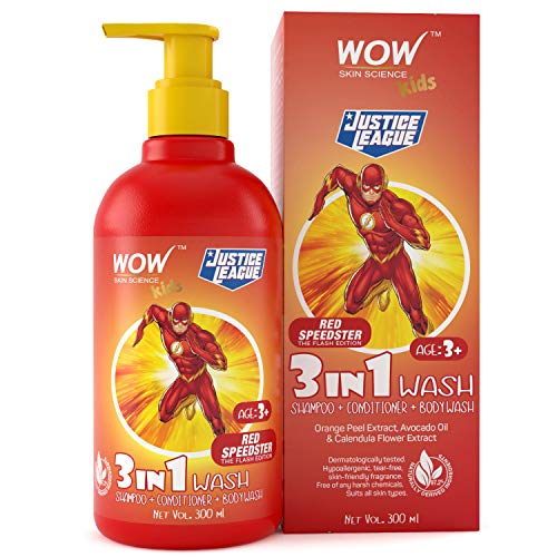 Image of WOW Skin Science Kids 3 in 1 Wash - Shampoo + Conditioner + Body Wash - Red Speedster FlashEdition - No Parabens, Color, Mineral Oil, Silicones & Sulphate, 300 ml
