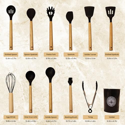 12 Pcs Silicone Cooking Utensils Set with Holder – Heat Resistant, BPA-Free Tools for Non-Stick Cookware – Ideal for Homes, Daily Cooking & Gifting – Black Kitchen Set - Image 4