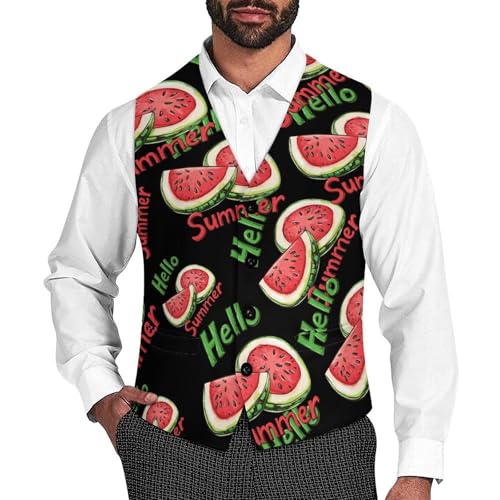 Watermelon Men's Suit Vests Business Formal Dress Vest V-Neck Waistcoat for Wedding Casual