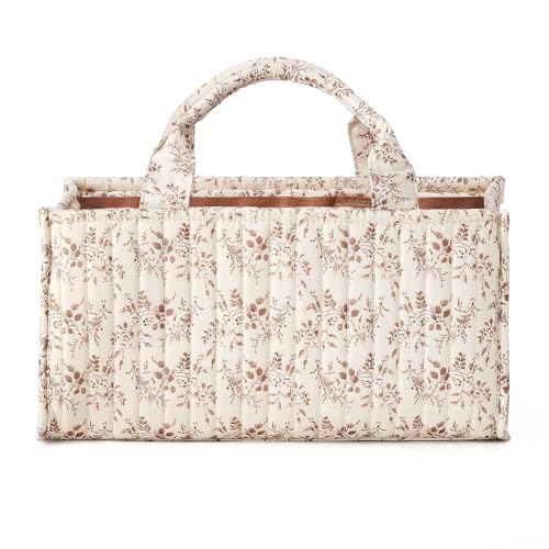 MOMIGO Floral Baby Diaper Caddy Organizer - Stylish Water-resistent Nursery Storage Basket for Diapers and Baby Wipes, Diaper Stacker Car Organizer, newborn nursery Gift