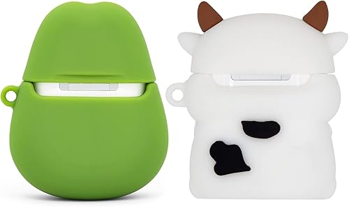 Miniatura 4 de Paquete de 2 fundas para Airpods de aguacate, boba Tea Cow Airpods 2, divertidos dibujos animados 3D de silicona suave, protección completa, fundas