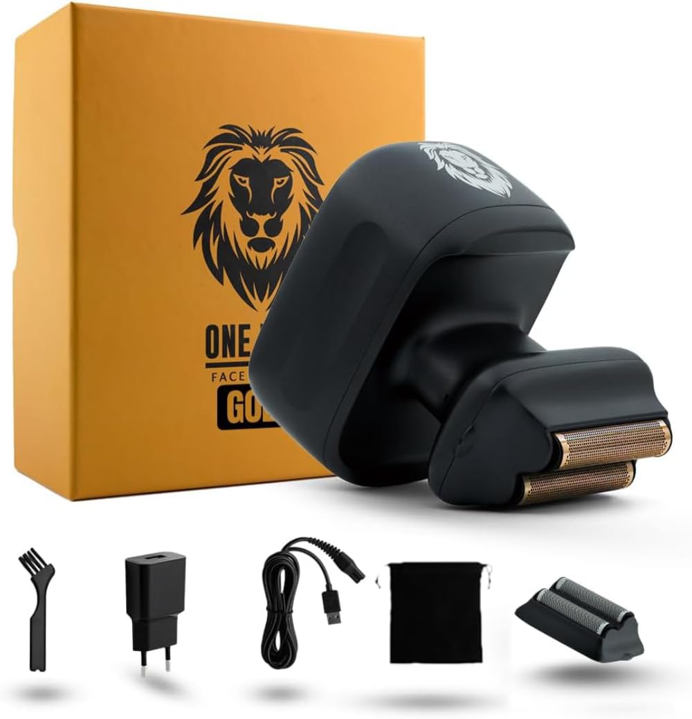 skull shaver One Lion Silver Pro - Precision Shaving for Men | Japanese Stainless Steel Foils | Wet/Dry Shave | Cordless Electric Shaver, Black